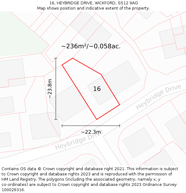 16, HEYBRIDGE DRIVE, WICKFORD, SS12 9AG: Plot and title map