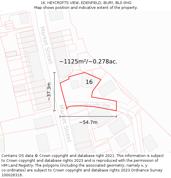16, HEYCROFTS VIEW, EDENFIELD, BURY, BL0 0HG: Plot and title map