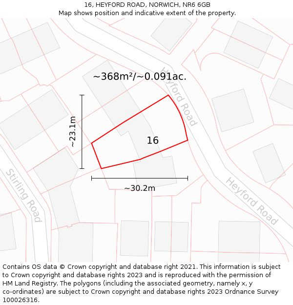 16, HEYFORD ROAD, NORWICH, NR6 6GB: Plot and title map
