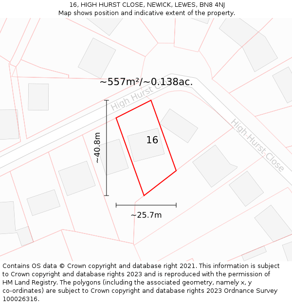 16, HIGH HURST CLOSE, NEWICK, LEWES, BN8 4NJ: Plot and title map