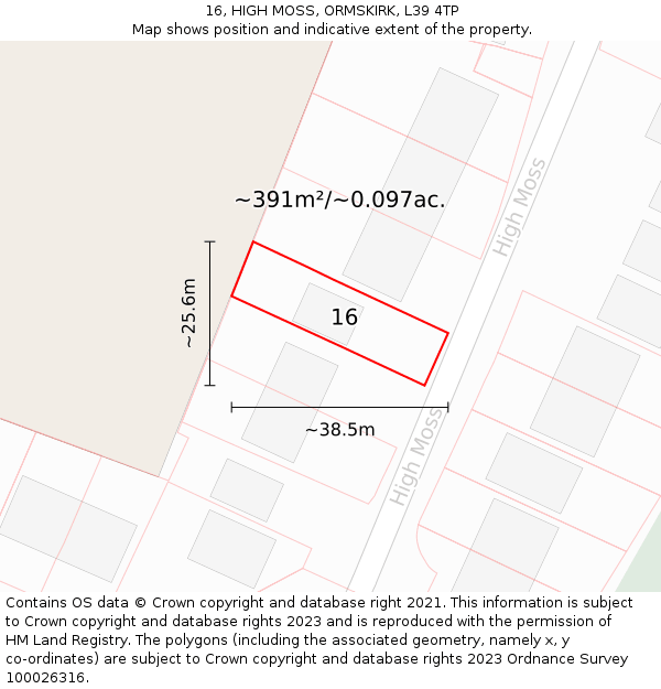 16, HIGH MOSS, ORMSKIRK, L39 4TP: Plot and title map
