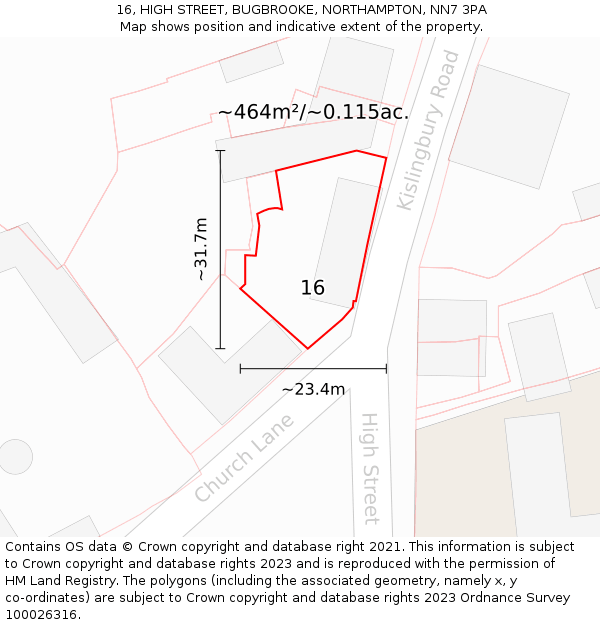 16, HIGH STREET, BUGBROOKE, NORTHAMPTON, NN7 3PA: Plot and title map