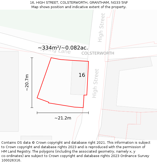16, HIGH STREET, COLSTERWORTH, GRANTHAM, NG33 5NF: Plot and title map