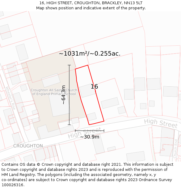 16, HIGH STREET, CROUGHTON, BRACKLEY, NN13 5LT: Plot and title map