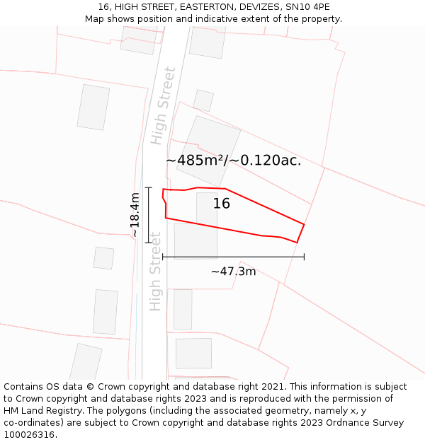 16, HIGH STREET, EASTERTON, DEVIZES, SN10 4PE: Plot and title map
