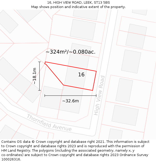 16, HIGH VIEW ROAD, LEEK, ST13 5BS: Plot and title map