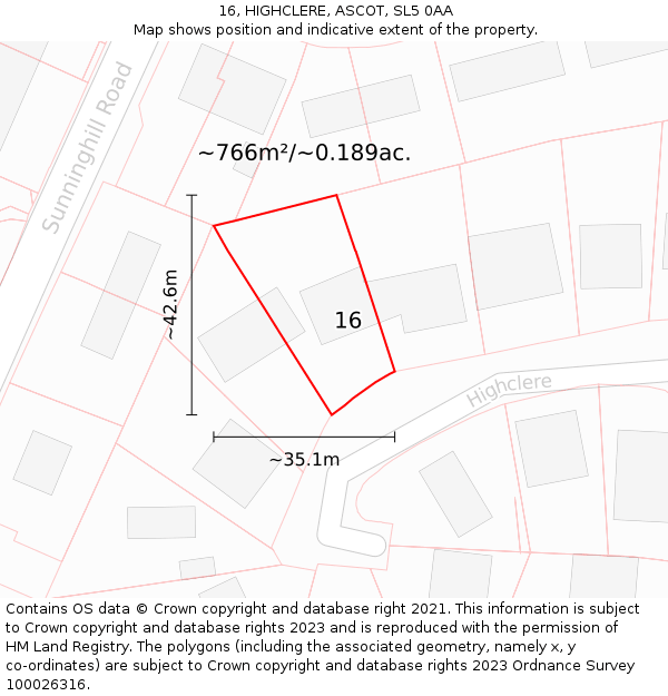 16, HIGHCLERE, ASCOT, SL5 0AA: Plot and title map