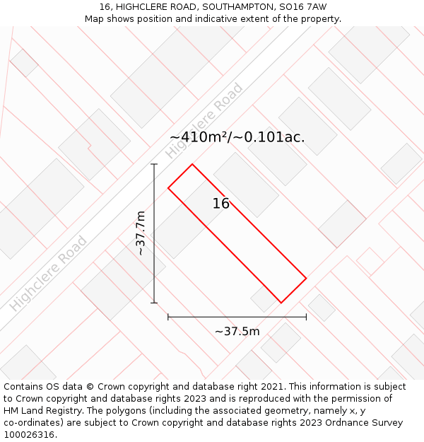 16, HIGHCLERE ROAD, SOUTHAMPTON, SO16 7AW: Plot and title map