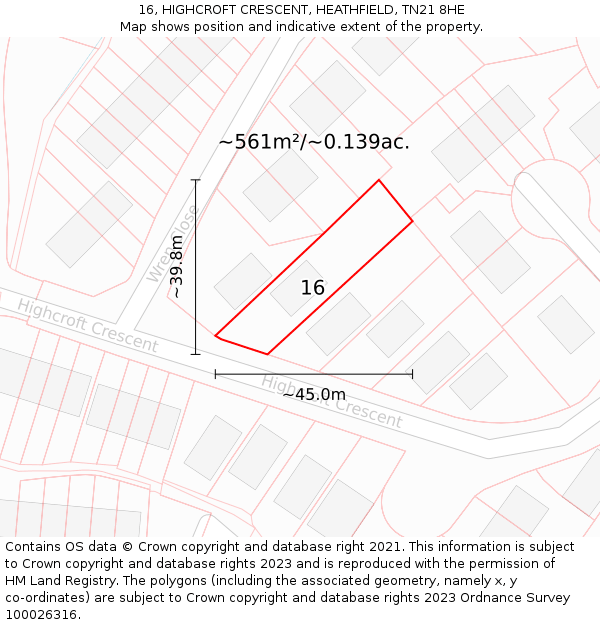 16, HIGHCROFT CRESCENT, HEATHFIELD, TN21 8HE: Plot and title map