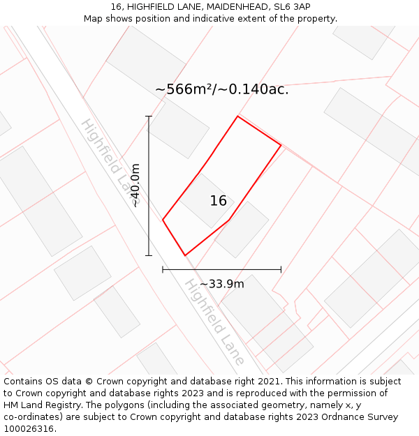 16, HIGHFIELD LANE, MAIDENHEAD, SL6 3AP: Plot and title map
