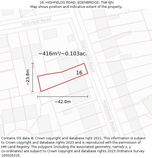 16, HIGHFIELDS ROAD, EDENBRIDGE, TN8 6JN: Plot and title map