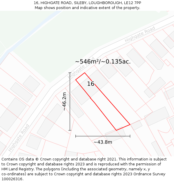 16, HIGHGATE ROAD, SILEBY, LOUGHBOROUGH, LE12 7PP: Plot and title map