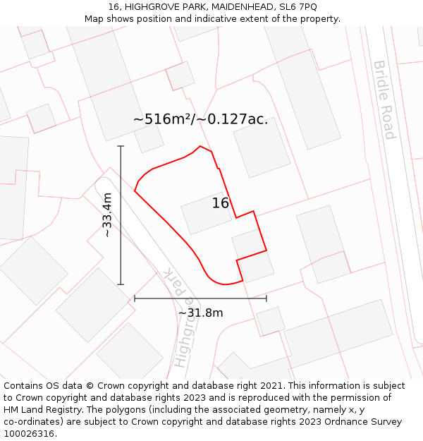 16, HIGHGROVE PARK, MAIDENHEAD, SL6 7PQ: Plot and title map