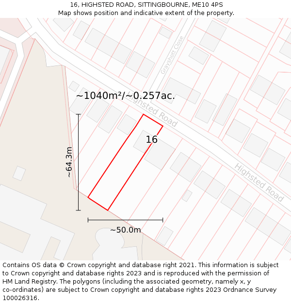 16, HIGHSTED ROAD, SITTINGBOURNE, ME10 4PS: Plot and title map
