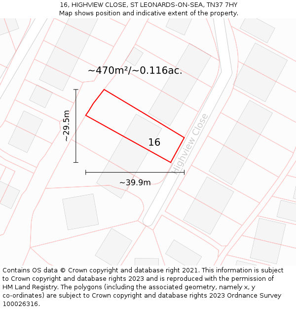 16, HIGHVIEW CLOSE, ST LEONARDS-ON-SEA, TN37 7HY: Plot and title map