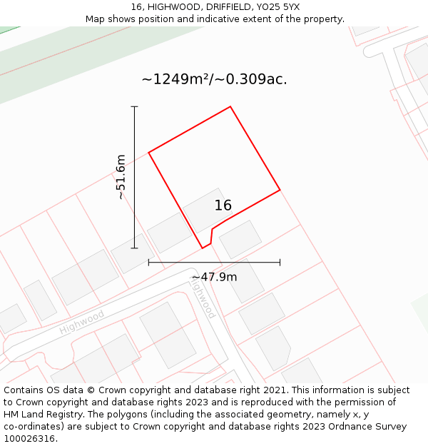 16, HIGHWOOD, DRIFFIELD, YO25 5YX: Plot and title map