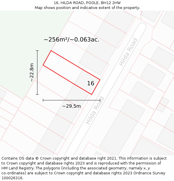 16, HILDA ROAD, POOLE, BH12 2HW: Plot and title map
