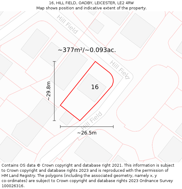 16, HILL FIELD, OADBY, LEICESTER, LE2 4RW: Plot and title map