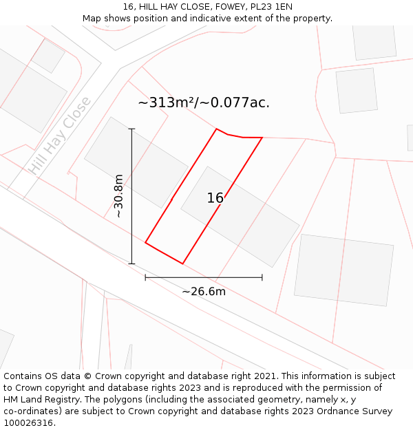 16, HILL HAY CLOSE, FOWEY, PL23 1EN: Plot and title map