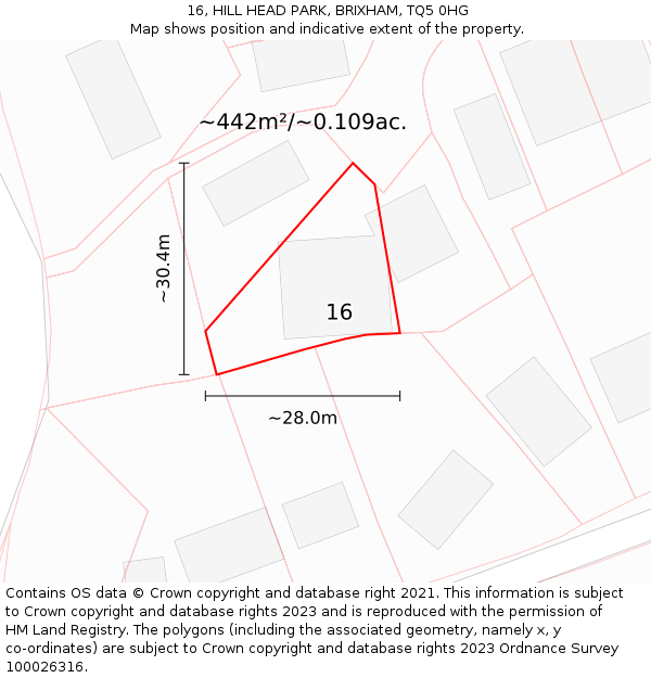 16, HILL HEAD PARK, BRIXHAM, TQ5 0HG: Plot and title map