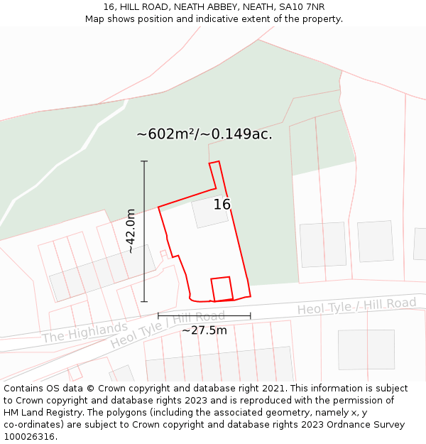 16, HILL ROAD, NEATH ABBEY, NEATH, SA10 7NR: Plot and title map