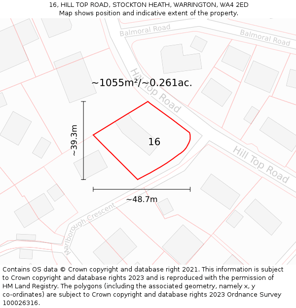 16, HILL TOP ROAD, STOCKTON HEATH, WARRINGTON, WA4 2ED: Plot and title map