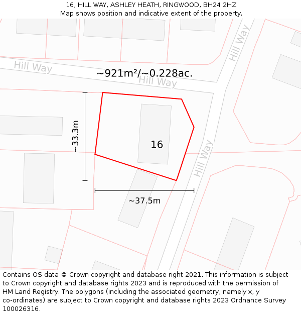 16, HILL WAY, ASHLEY HEATH, RINGWOOD, BH24 2HZ: Plot and title map