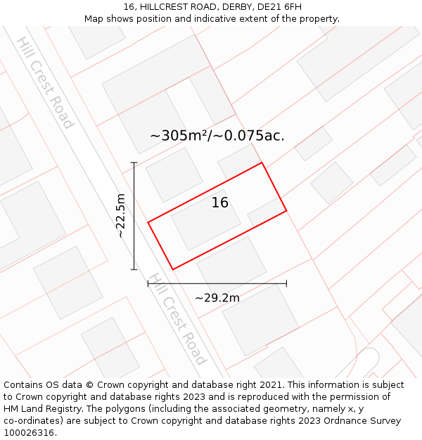 16, HILLCREST ROAD, DERBY, DE21 6FH: Plot and title map