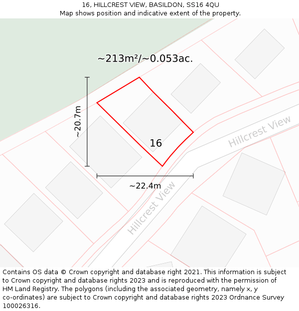 16, HILLCREST VIEW, BASILDON, SS16 4QU: Plot and title map