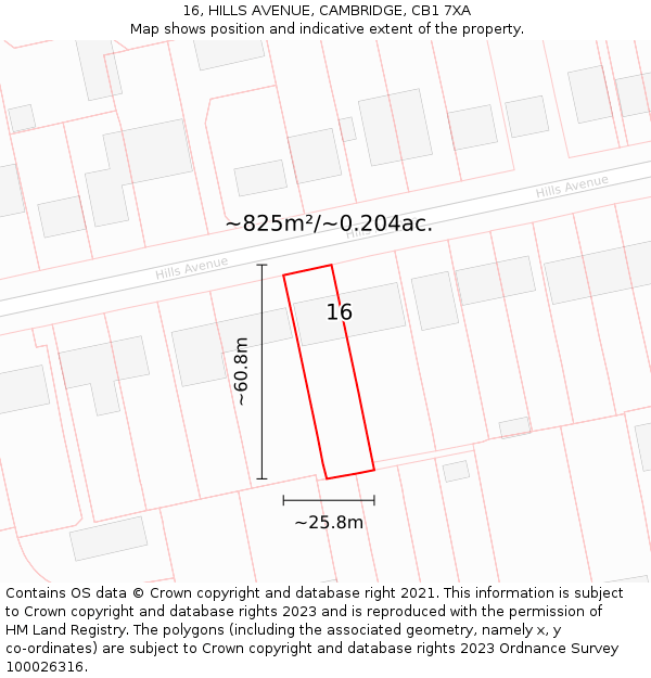 16, HILLS AVENUE, CAMBRIDGE, CB1 7XA: Plot and title map