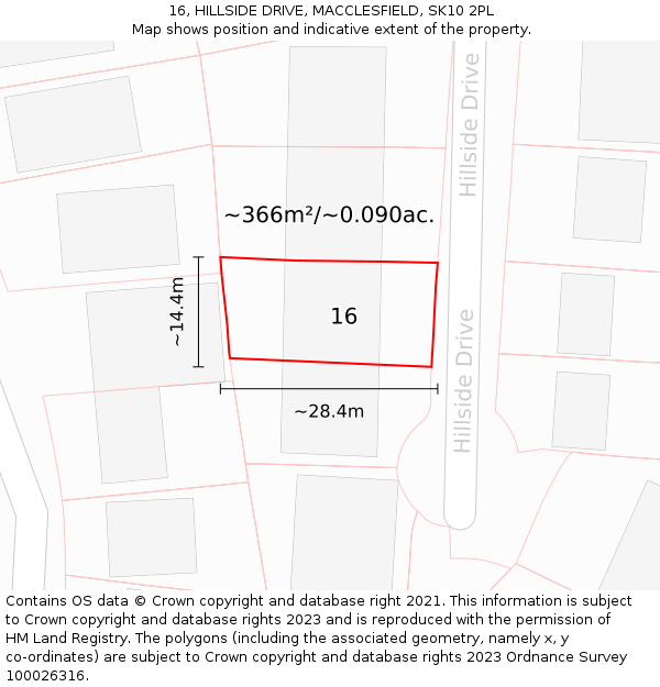 16, HILLSIDE DRIVE, MACCLESFIELD, SK10 2PL: Plot and title map