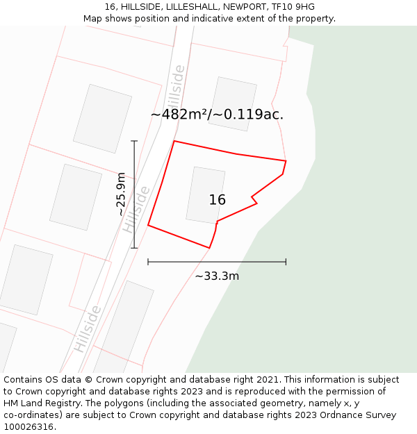 16, HILLSIDE, LILLESHALL, NEWPORT, TF10 9HG: Plot and title map