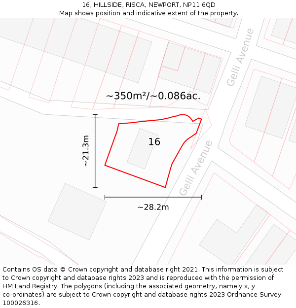 16, HILLSIDE, RISCA, NEWPORT, NP11 6QD: Plot and title map