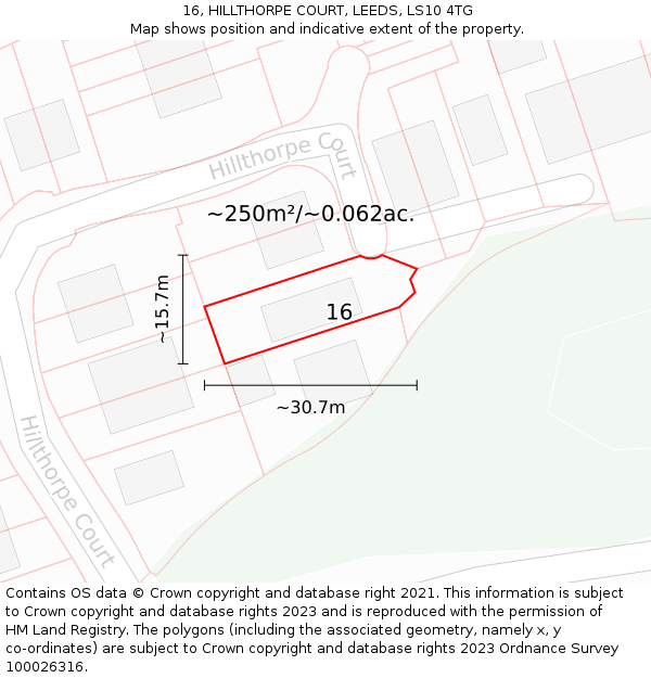 16, HILLTHORPE COURT, LEEDS, LS10 4TG: Plot and title map