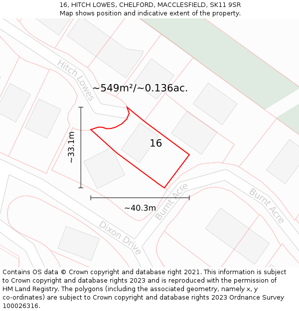 16, HITCH LOWES, CHELFORD, MACCLESFIELD, SK11 9SR: Plot and title map