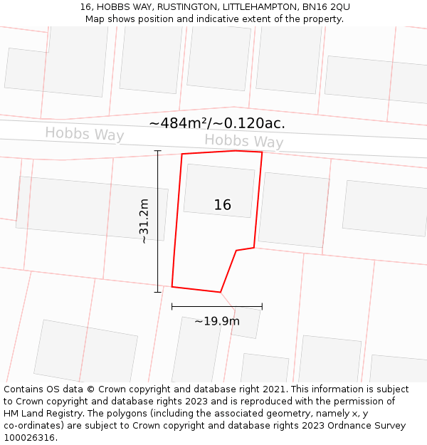 16, HOBBS WAY, RUSTINGTON, LITTLEHAMPTON, BN16 2QU: Plot and title map