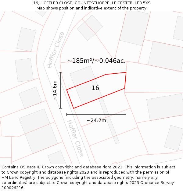 16, HOFFLER CLOSE, COUNTESTHORPE, LEICESTER, LE8 5XS: Plot and title map