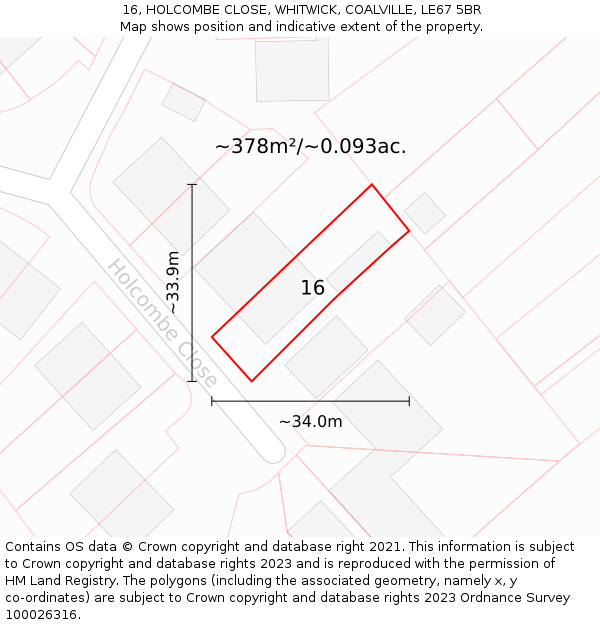 16, HOLCOMBE CLOSE, WHITWICK, COALVILLE, LE67 5BR: Plot and title map