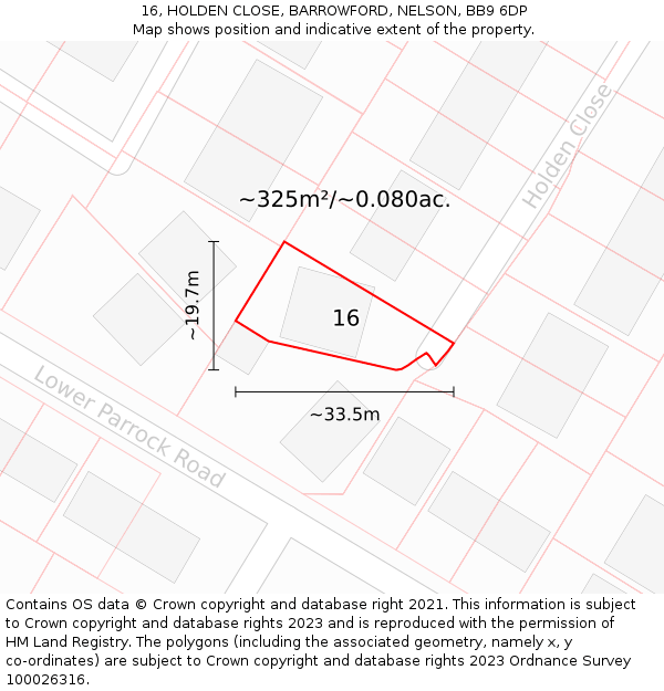 16, HOLDEN CLOSE, BARROWFORD, NELSON, BB9 6DP: Plot and title map