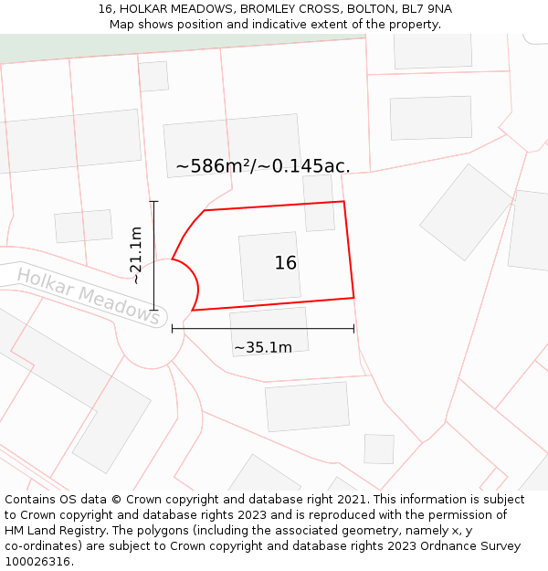 16, HOLKAR MEADOWS, BROMLEY CROSS, BOLTON, BL7 9NA: Plot and title map