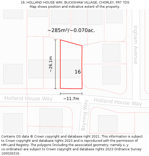16, HOLLAND HOUSE WAY, BUCKSHAW VILLAGE, CHORLEY, PR7 7DS: Plot and title map