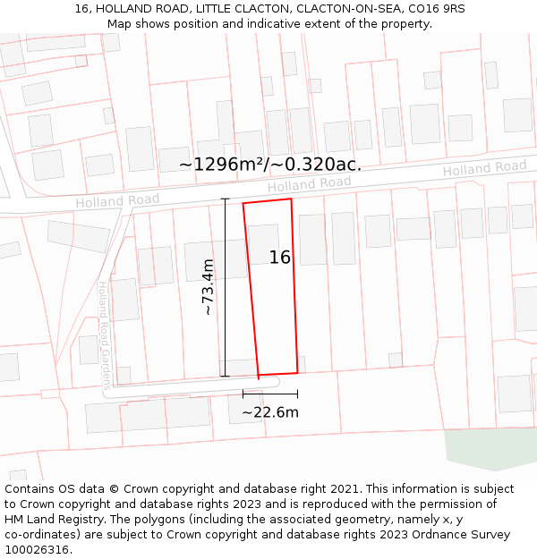 16, HOLLAND ROAD, LITTLE CLACTON, CLACTON-ON-SEA, CO16 9RS: Plot and title map