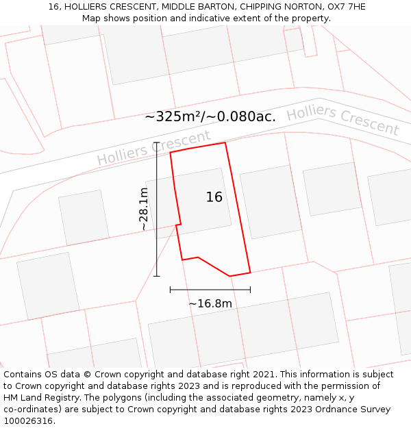 16, HOLLIERS CRESCENT, MIDDLE BARTON, CHIPPING NORTON, OX7 7HE: Plot and title map