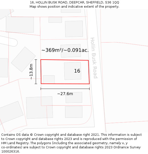 16, HOLLIN BUSK ROAD, DEEPCAR, SHEFFIELD, S36 1QQ: Plot and title map
