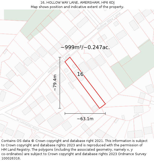 16, HOLLOW WAY LANE, AMERSHAM, HP6 6DJ: Plot and title map