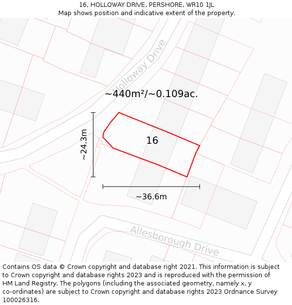 16, HOLLOWAY DRIVE, PERSHORE, WR10 1JL: Plot and title map