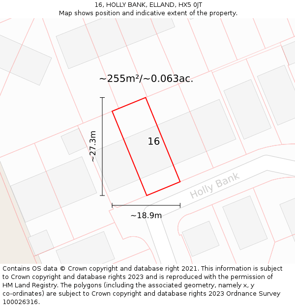 16, HOLLY BANK, ELLAND, HX5 0JT: Plot and title map