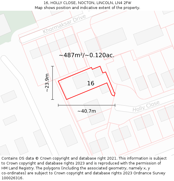 16, HOLLY CLOSE, NOCTON, LINCOLN, LN4 2FW: Plot and title map