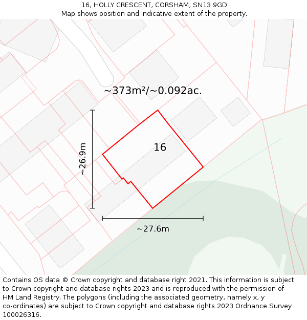 16, HOLLY CRESCENT, CORSHAM, SN13 9GD: Plot and title map