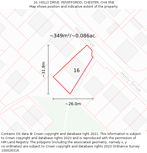 16, HOLLY DRIVE, PENYFFORDD, CHESTER, CH4 0NE: Plot and title map